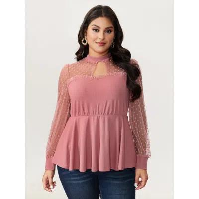 Bloomchic Women's Plus Size Love Notes Sheer Sleeve Cut-out Blouse Blush Synthetic Texture Elegant Long Sleeve In Pink