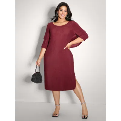 Bloomchic Women's Plus Size Lurex Drape Back Lace Trim Midi Dress Scarlet Non Midi Party See Through 30/6x In Red