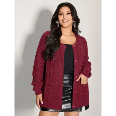 Bloomchic Women's Plus Size Lurex Twist Button Knit Cardigan Scarlet Long Sleeve 18-20/2x In Red