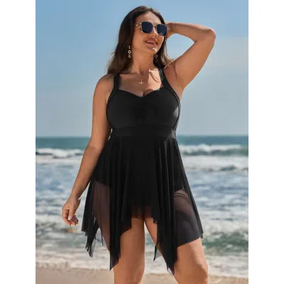 Bloomchic Women's Plus Size Mesh Knotted Front Adjustable Swim Dress Black Non Tie Knot Adaptive-fit 14-16/1x