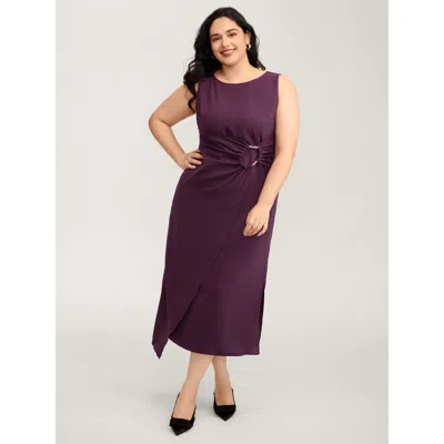 Bloomchic Women's Plus Size Metal Buckle Twist Side Sheath Maxi Dress Eggplant Non Maxi Elegant Non 10/m In Purple