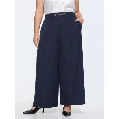 Bloomchic Women's Plus Size Metalic Loop Wide-leg Pants Indigo Solid Wide Leg Mid Rise Office 30/6x In Purple
