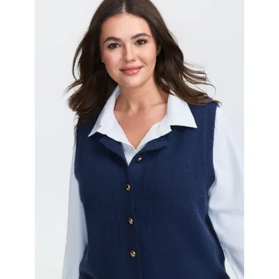Bloomchic Women's Plus Size Metallic Button Detail Knit Vest Indigo Sleeveless 12/l In Purple