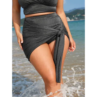 Bloomchic Women's Plus Size Metallic Sparkle Stretchy Tie Side Swim Bottoms Dimgray Solid Cropped Cable Knit E