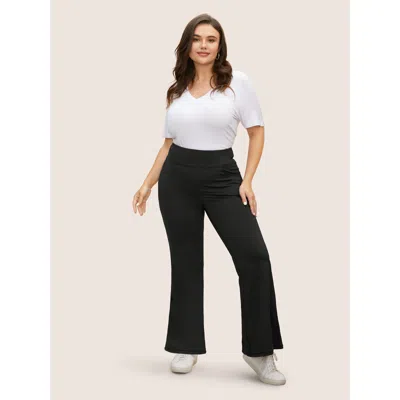 Bloomchic Women's Plus Size Mid Rise High Stretch Bootcut Leggings Black High Stretch Slight Flare Mid Rise Ev