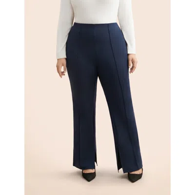 Bloomchic Women's Plus Size Mid Rise Slit Hem Bootcut Pants Indigo Non Slight Flare Mid Rise Everyday 12/l In Purple
