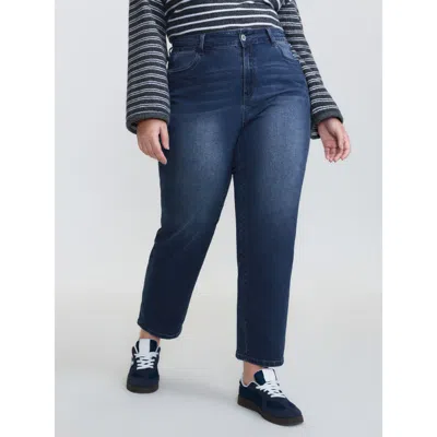Bloomchic Women's Plus Size Mid-rise Boyfriend Jeans Bluevintage Topstitching Boyfriend High Stretch 10/m