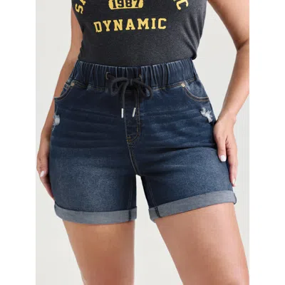 Bloomchic Women's Plus Size Mid-rise Drawstring Elastic Waist Denim Shorts Denimindigo High Stretch Casual 30/