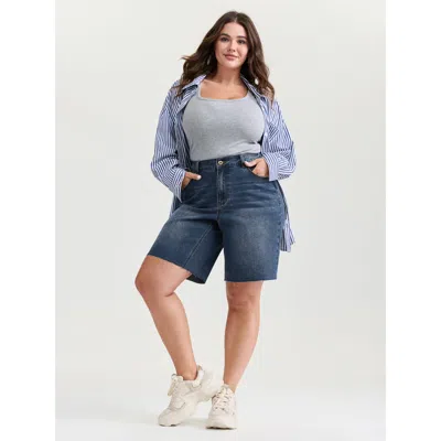 Bloomchic Women's Plus Size Mid-rise Elastic Waist Skinny-fit Denim Shorts Denimindigo Medium Stretch Casual 1