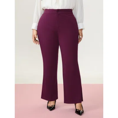 Bloomchic Women's Plus Size Mid-rise Plain Bootcut Pants Maroon Solid Slight Flare Mid Rise Office 10/m In Burgundy