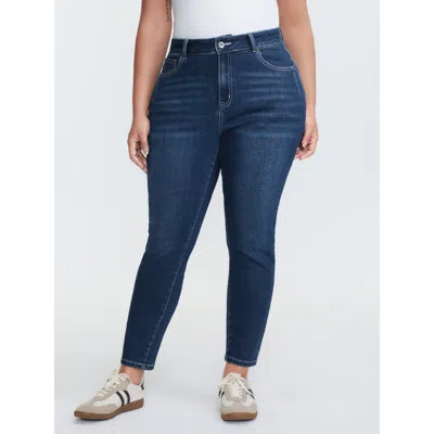 Bloomchic Women's Plus Size Mid-rise Skinny-fit Jeans Darkindigo Topstitching Skinny Fit High Stretch 20/2x In Purple