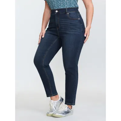 Bloomchic Women's Plus Size Mid-rise Stretchy Straight Leg Jeans Midnight Boyfriend High Stretch 12/l In Blue