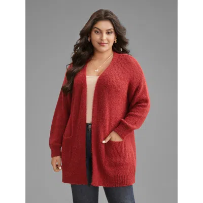 Bloomchic Women's Plus Size Mink-hair Feel Pockets Open Front Cardigan Scarlet Long Sleeve 22-24/3x In Red