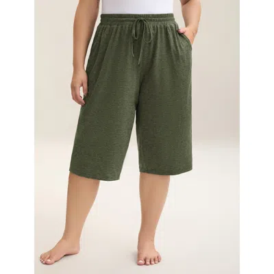 Bloomchic Women's Plus Size Mixed Color Knit Drawstring Loungewear Bottoms Armygreen Knee Length 12/l