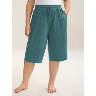 Bloomchic Women's Plus Size Mixed Color Knit Drawstring Loungewear Bottoms Cerulean Knee Length 10/m In Blue