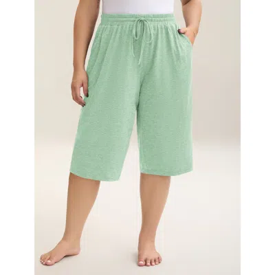 Bloomchic Women's Plus Size Mixed Color Knit Drawstring Loungewear Bottoms Mint Knee Length 10/m In Green