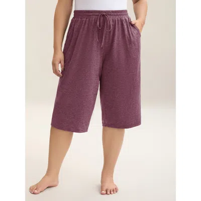 Bloomchic Women's Plus Size Mixed Color Knit Drawstring Loungewear Bottoms Plum Knee Length 18-20/2x In Purple