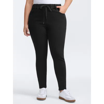 Bloomchic Women's Plus Size Moderate Stretch Skinny-fit Cropped Jeans Denimblack Not Graphics Smocked Skinny F In Black
