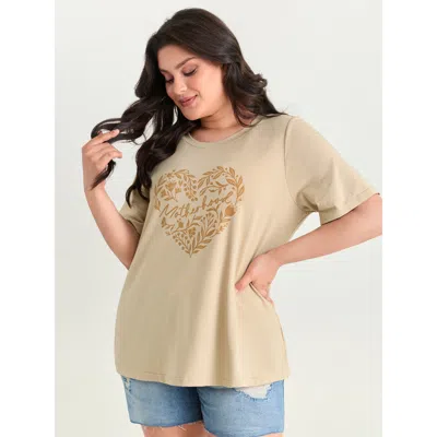 Bloomchic Women's Plus Size Motherhood Print Round Neck Plain T-shirt Apricot Solid Casual Short Sleeve Round  In Orange