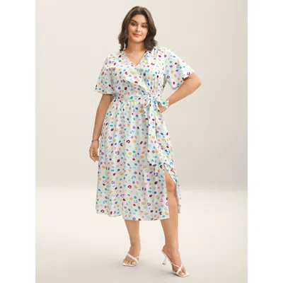Bloomchic Women's Plus Size Multi-color Leopard Print Surplice Midi Dress Beige Animal Motif Midi Elegant 30/6 In Sand
