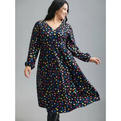 Bloomchic Women's Plus Size Multi-color Polka Dot Stretchy-waist Dress Black Polka Dots Midi Everyday Non 28/5