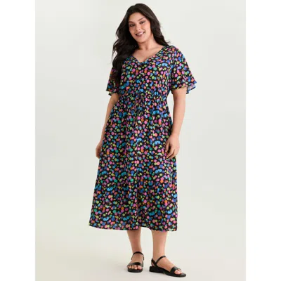 Bloomchic Women's Plus Size Multi-color Polka Dots Print Midi Dress Black Polka Dots Maxi Casual Lace-up 28/5x