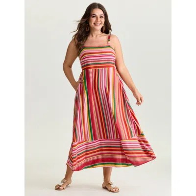 Bloomchic Women's Plus Size Multi-color Striped Shirred Cami Maxi Dress Redviolet Stripes Maxi Vacation Smocke