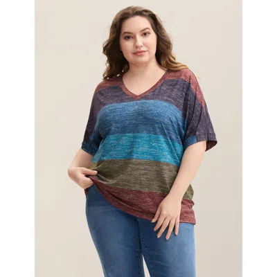 Bloomchic Women's Plus Size Multi-color Summer Stripes T-shirt Multicolor Stripes Casual Short Sleeve Sweethea