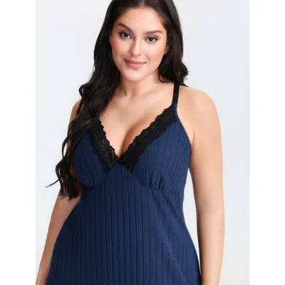 Bloomchic Women's Plus Size Night-in Lace Deep Neckline Nightgown Darkblue Sleeveless Mini Deep V-neck 30/6x In Blue
