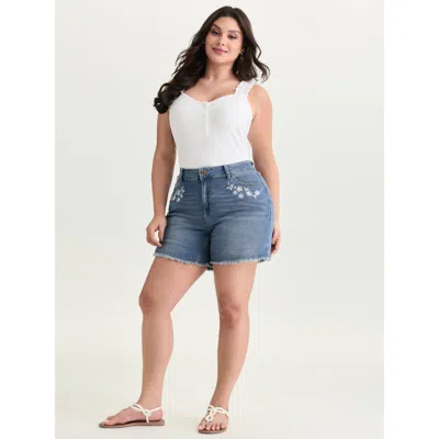 Bloomchic Women's Plus Size No Gap Waist Skinny-fit Denim Shorts Midblue Casual 12/l