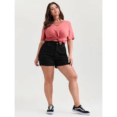Bloomchic Women's Plus Size No Gap Waist Stretchy High-rise Denim Shorts Black High Stretch Casual 12/l