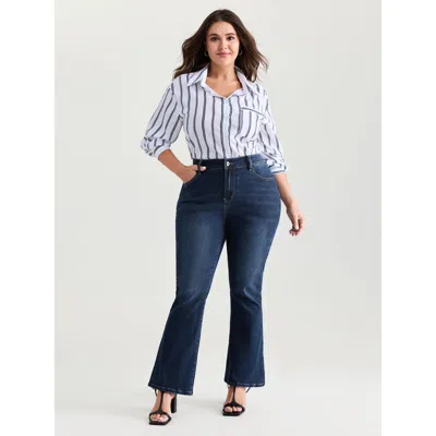 Bloomchic Women's Plus Size No Waist Gap Flared Cropped Jeans Darkindigo Not Graphics Non Flared High Stretch  In Purple