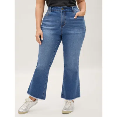 Bloomchic Women's Plus Size No-gap Waist Sculpting Bootcut Jeans Denimblue Flared High Stretch 10/m In Blue