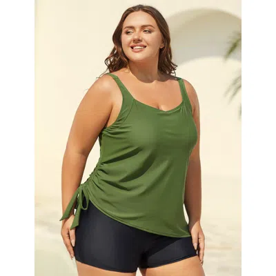 Bloomchic Women's Plus Size Non-removable Cups Asymmetrical Hem Swim Tankini Armygreen Non Bust Support 10/m