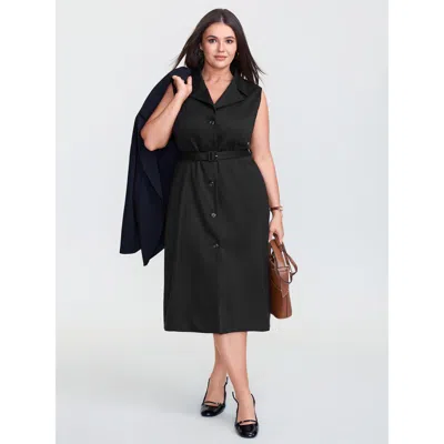 Bloomchic Women's Plus Size Notch Collar Button Placket Adjustable Vest Black 10/m