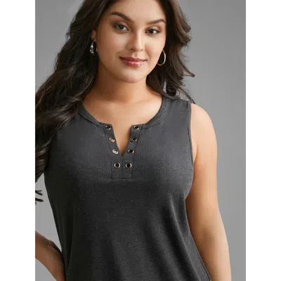 Bloomchic Women's Plus Size Notched Collar Eyelet Tank Top Dimgray Casual H-line 22-24/3x