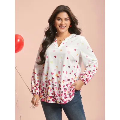 Bloomchic Women's Plus Size Notched Collar Multi-color Hearts Blouse Whitesmoke Heart Elegant Extra Long Sleev