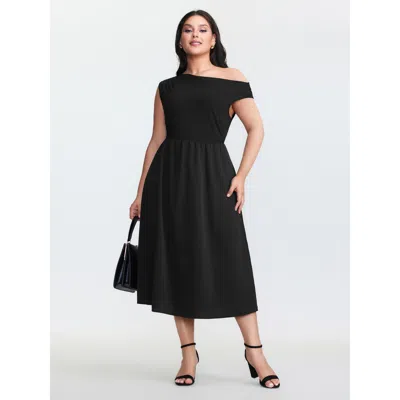 Bloomchic Women's Plus Size Off-shoulder Patchwork Midi Dress Black Non Midi Elegant Gathered 26/4x