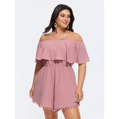 Bloomchic Women's Plus Size Off-shoulder Tassel Hem Romper Nudepink Vacation 12/l