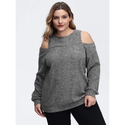 Bloomchic Women's Plus Size Off-shoulder Textured Solid Sweatshirt Dimgray Casual 22-24/3x