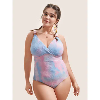 Bloomchic Women's Plus Size Ombre Adjustable Straps Wrap One Piece Swimsuit Multicolor Non Gathered Adaptive-f