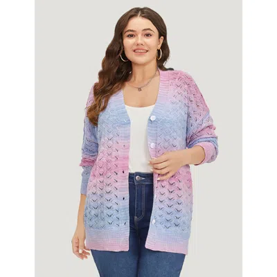 Bloomchic Women's Plus Size Ombre Button Through Hollow Out Cardigan Multicolor Long Sleeve 14-16/1x