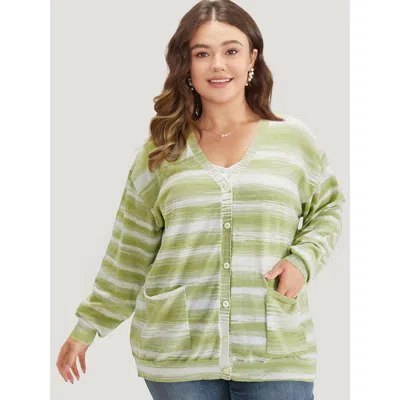 Bloomchic Women's Plus Size Ombre Button Up Patched Pocket Cardigan Lightgreen Long Sleeve 26/4x