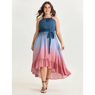 Bloomchic Women's Plus Size Ombre Color Blend Lace Trim Maxi Dress Multicolor Tie-dye Maxi Vacation Woven Ribb