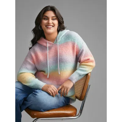 Bloomchic Women's Plus Size Ombre Contrast Hooded Drop Shoulder Pullover Multicolor Long Sleeve 14-16/1x