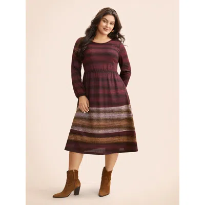 Bloomchic Women's Plus Size Ombre Contrast Lantern Sleeve Midi Dress Plum Ombre Midi Everyday Texture 26/4x In Purple