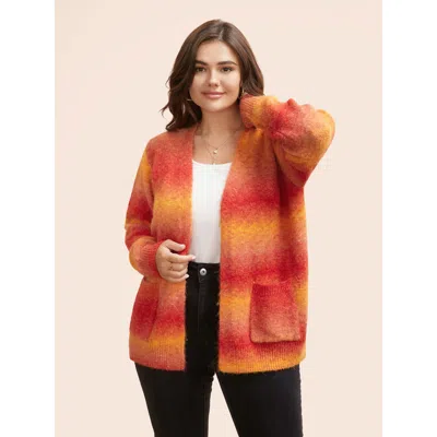 Bloomchic Women's Plus Size Ombre Contrast Patch Pocket Cardigan Brightorange Long Sleeve 18-20/2x