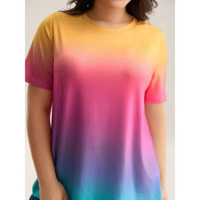 Bloomchic Women's Plus Size Ombre Gradient Crew Neck Curvy T-shirt Multicolor Pride Casual Short Sleeve Round 