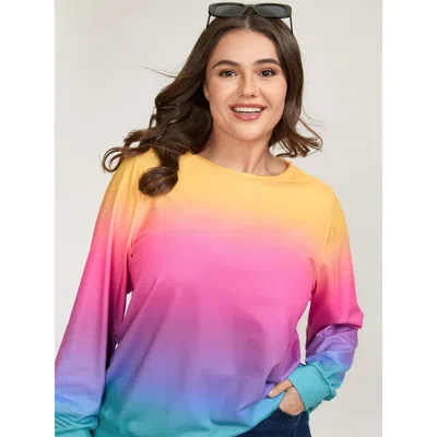 Bloomchic Women's Plus Size Ombre Gradient Elastic Hem Sweatshirt Multicolor Not Graphics Casual Round Neck 12