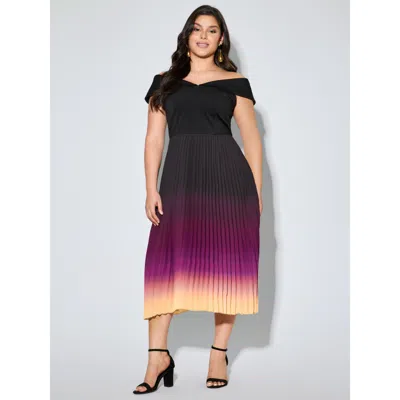 Bloomchic Women's Plus Size Ombre Gradient Pleated Off-shoulder Midi Dress Multicolor Party 22-24/3x